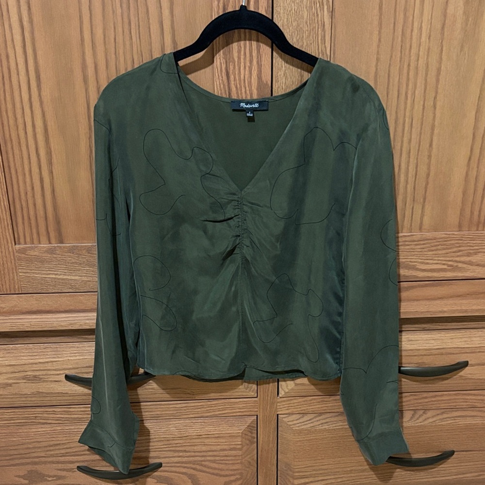 Madewell Dark Green Ruched Blouse